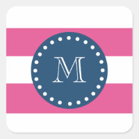 Motif à rayures roses chaudes, Monogramme bleu mar