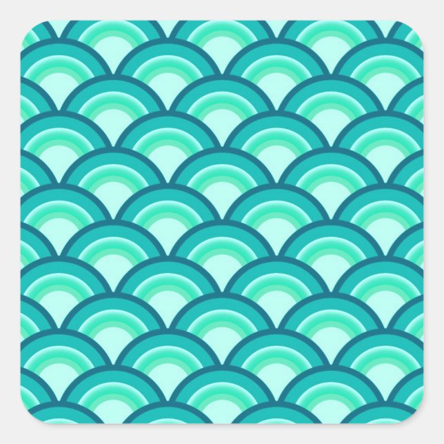 Sticker Carré Motif à vagues Art déco - tons turquoise (Devant)