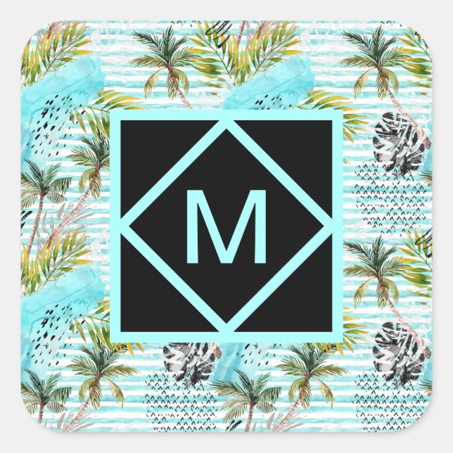 Sticker Carré Motif Abstrait de palmier aquarelle (Devant)