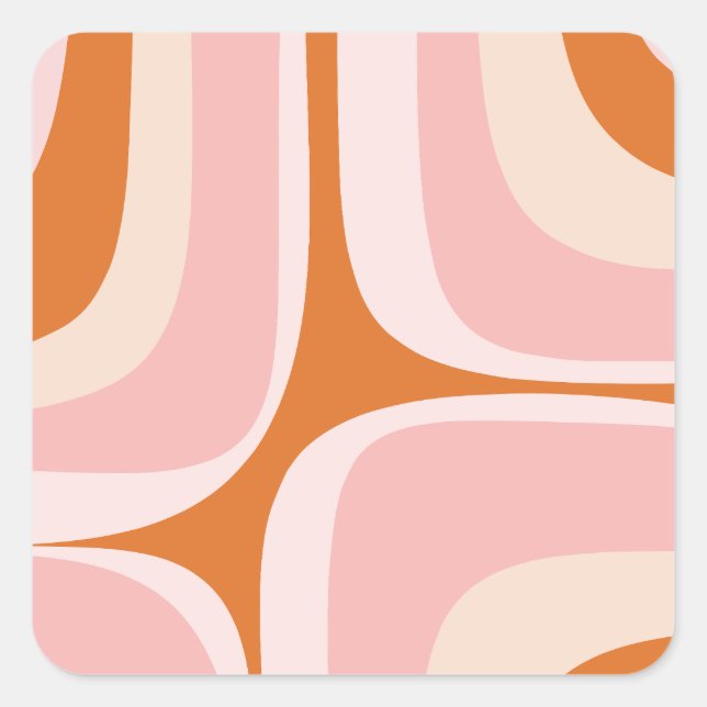 Sticker Carré Motif Abstrait rétro Groove rose et orange (Devant)
