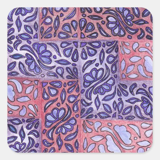 Sticker Carré Motif Abstrait violet et rose (Devant)