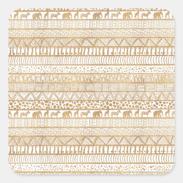 Sticker Carré Motif africain de la tribu Gold White (Devant)