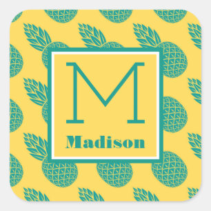 Sticker Carré Motif ananas   Monogramme