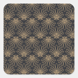 Sticker Carré Motif Art Déco avec motifs floraux dorés