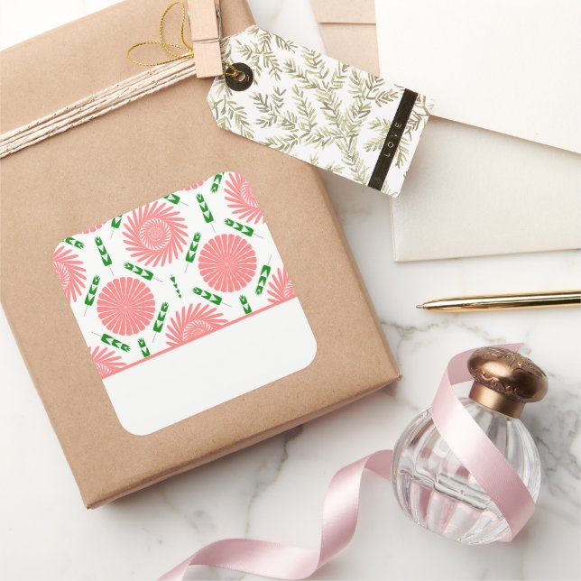 Sticker Carré motif aux fleurs roses (Cadeaux)