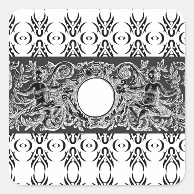 Sticker Carré Motif baroque noir classique à customiser (Devant)