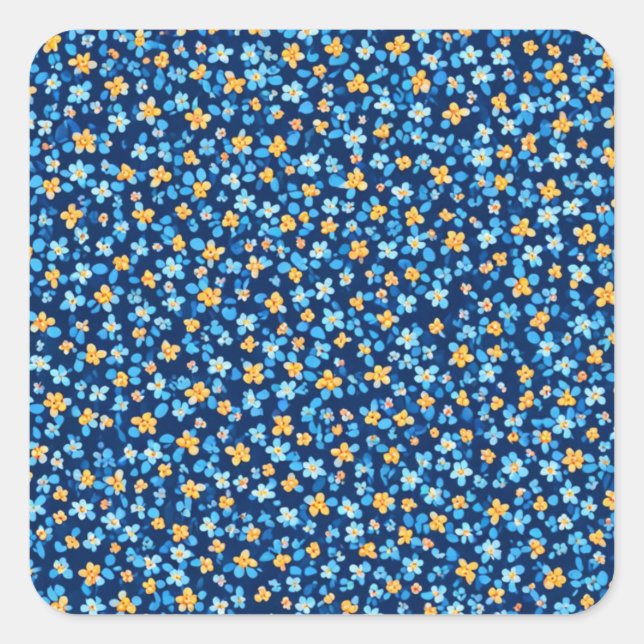 Sticker Carré Motif Blue Little Flowers (Devant)