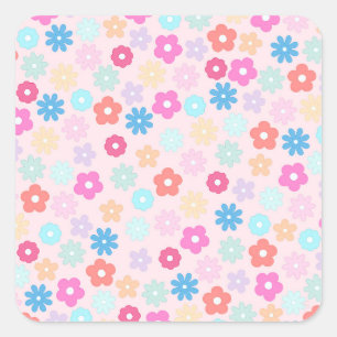 Sticker Carré Motif Boho Rose Daisy Flowers
