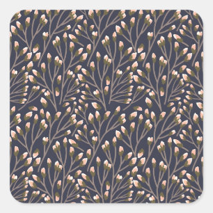 Sticker Carré Motif botanique de couleur bleue de style vintage