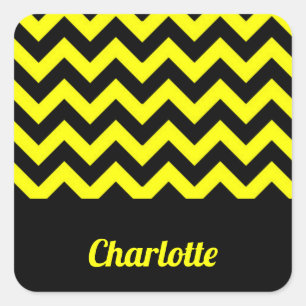 Sticker Carré Motif chevron jaune et noir personnalisable