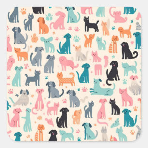 Sticker Carré Motif chien et chat sans couture