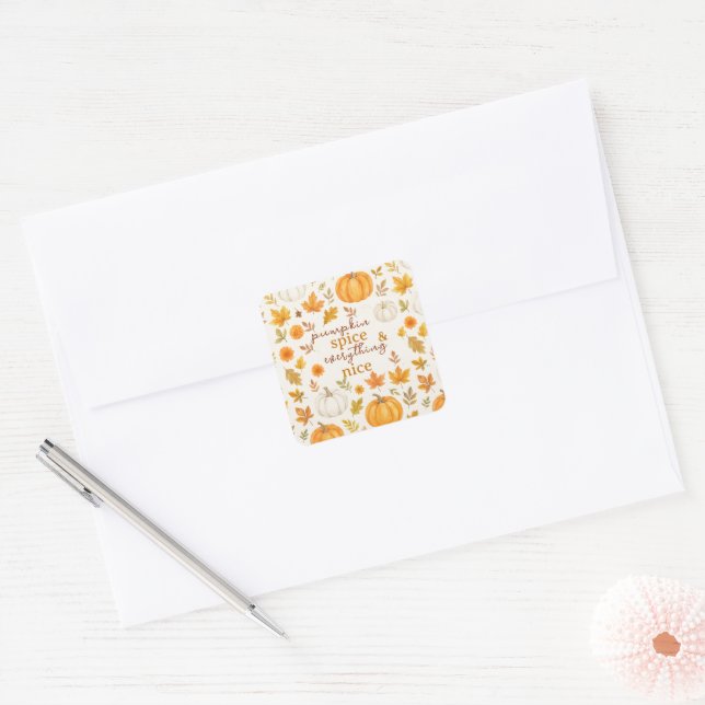 Sticker Carré Motif Citrouille mignon | Thanksgiving (Enveloppe)