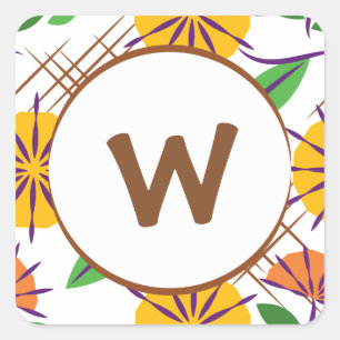 Sticker Carré Motif contemporain rétro Floral Jaune + Orange