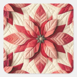 Sticker Carré Motif courbé Poinsettia crème rouge