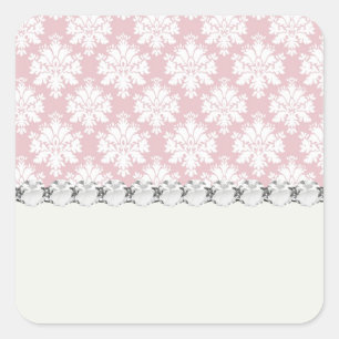 Sticker Carré motif damassé rose et crème blanc atténué