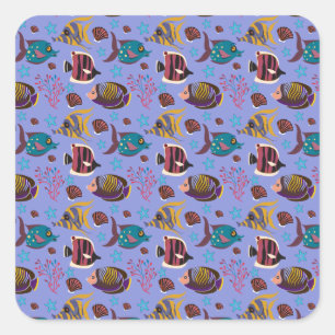 Sticker Carré Motif d'animaux aquatiques   vie sous-marine en me
