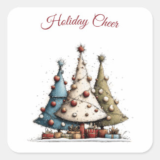 Sticker Carré Motif d'arbre de Noël dessiné à la main de manière