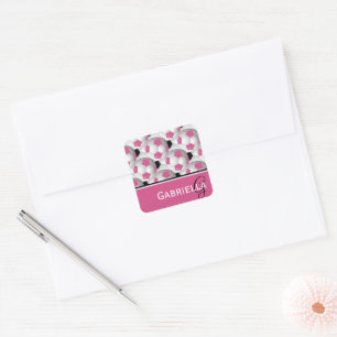 Sticker Carré Motif de balle de soccer rose Monogram