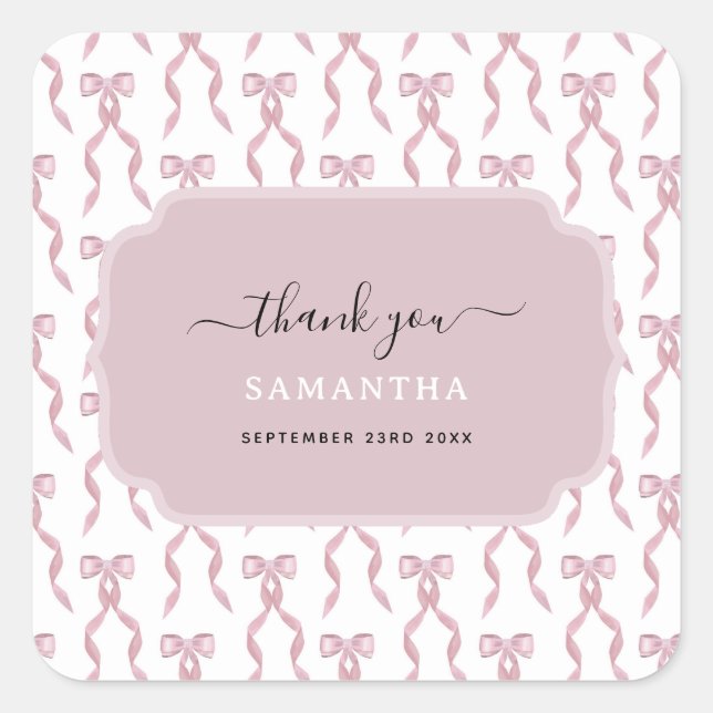 Sticker Carré Motif de Bow rose Aquarelle (Devant)