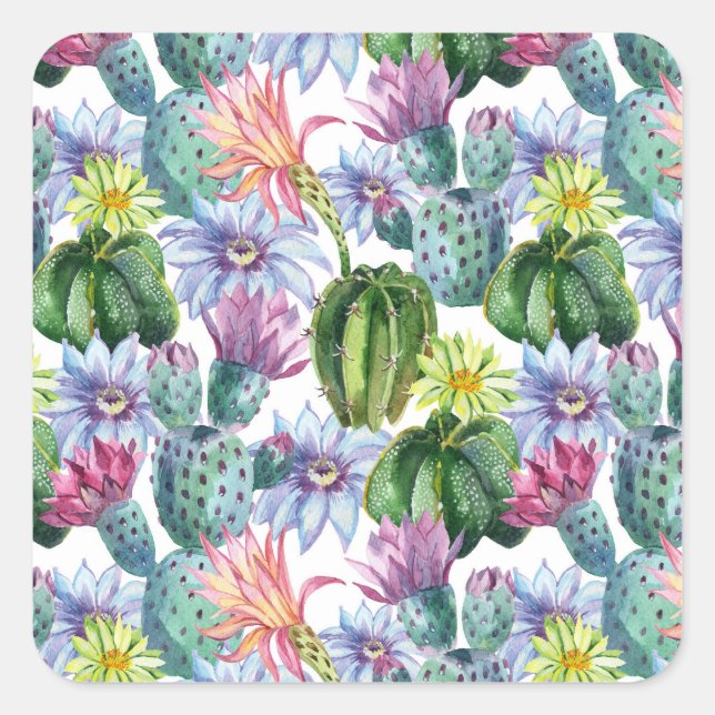 Sticker Carré Motif de cactus aquarelle peint à la main (Devant)