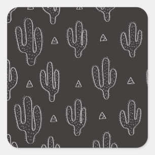Sticker Carré Motif de cactus noir à main