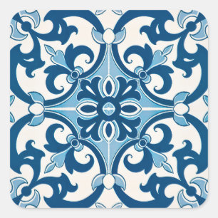 Sticker Carré Motif De Carrelage Style Azulejo Fleur-De-Lis