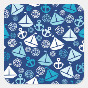 Sticker Carré Motif De Cartographie Avec Voiliers