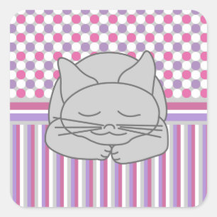 Sticker Carré Motif de chat gris dormant