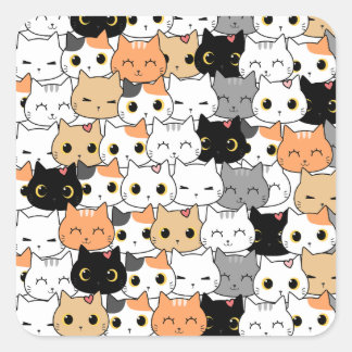 Sticker Carré Motif de chat mignon