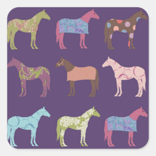 Sticker Carré Motif de cheval coloré