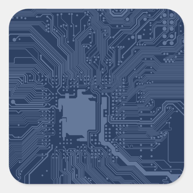 Sticker Carré Motif de circuit Geek bleu (Devant)
