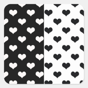Sticker Carré Motif de coeur Black White Love