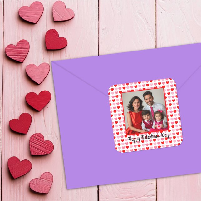 Sticker Carré Motif de cœur de la Saint-Valentin rose et rouge P (Créateur téléchargé)