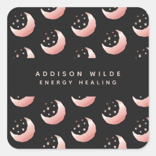 Sticker Carré Motif de croissant de lune et d'étoiles en or rose