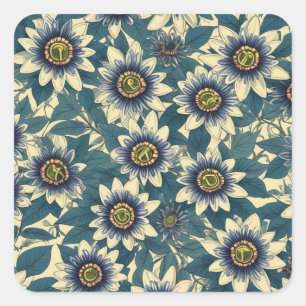 Sticker Carré Motif de fleurs de la passion bleue