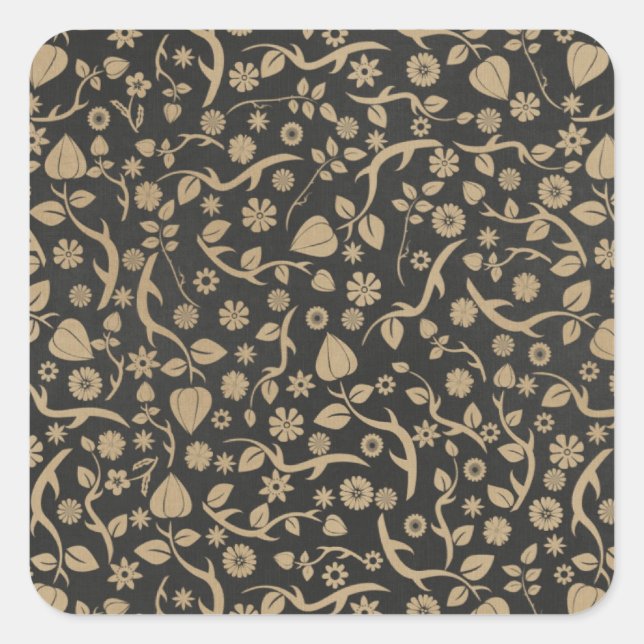 Sticker Carré Motif de fleurs noir et tan (Devant)