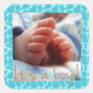 Sticker Carré Motif de girafe bleu pour annonce de bébé garçon