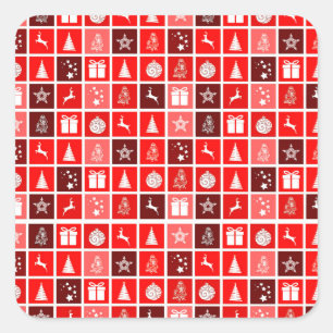 Sticker Carré Motif de grille de Noël rouge moderne minimaliste