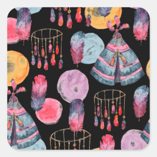 Sticker Carré Motif de la tente Boho