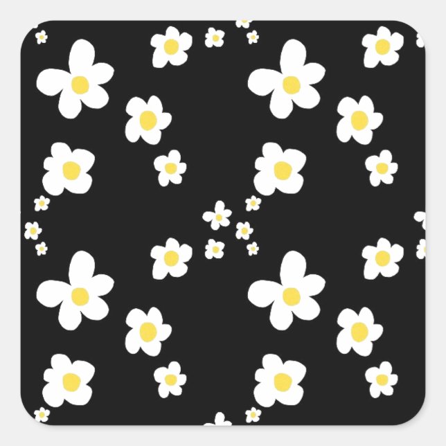 Sticker Carré Motif de marguerite tendance noir jaune blanc, mod (Devant)