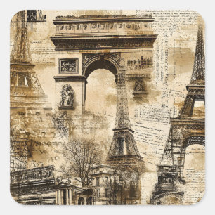 Sticker Carré Motif de monument historique parisien vintage