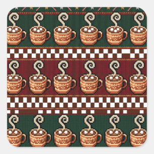 Sticker Carré Motif de Noël au cacao chaud en Pixel Art