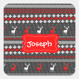 Sticker Carré Motif de Noël des cerfs scandinaves Personnalisé