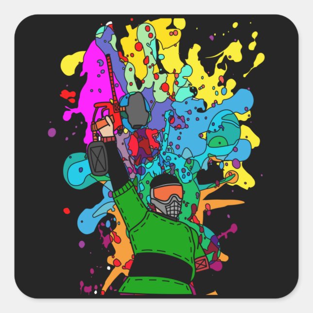 Sticker Carré Motif de Paintball coloré (Devant)