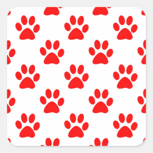 Sticker Carré Motif de pattes de chiot rouge