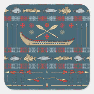 Sticker Carré Motif de pêche ethnique