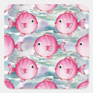 Sticker Carré Motif de poisson rose