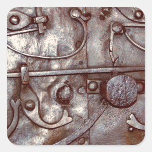 Sticker Carré Motif de porte en acier Steampunk, Métal, Rivets, 