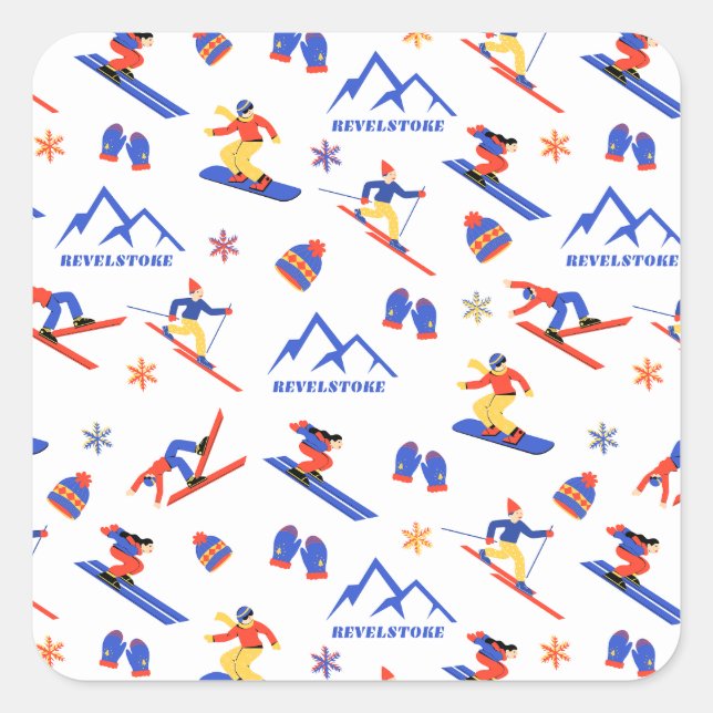 Sticker Carré Motif de snowboard Revelstoke Sun Peaks Canada (Devant)
