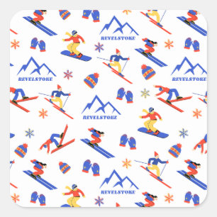 Sticker Carré Motif de snowboard Revelstoke Sun Peaks Canada